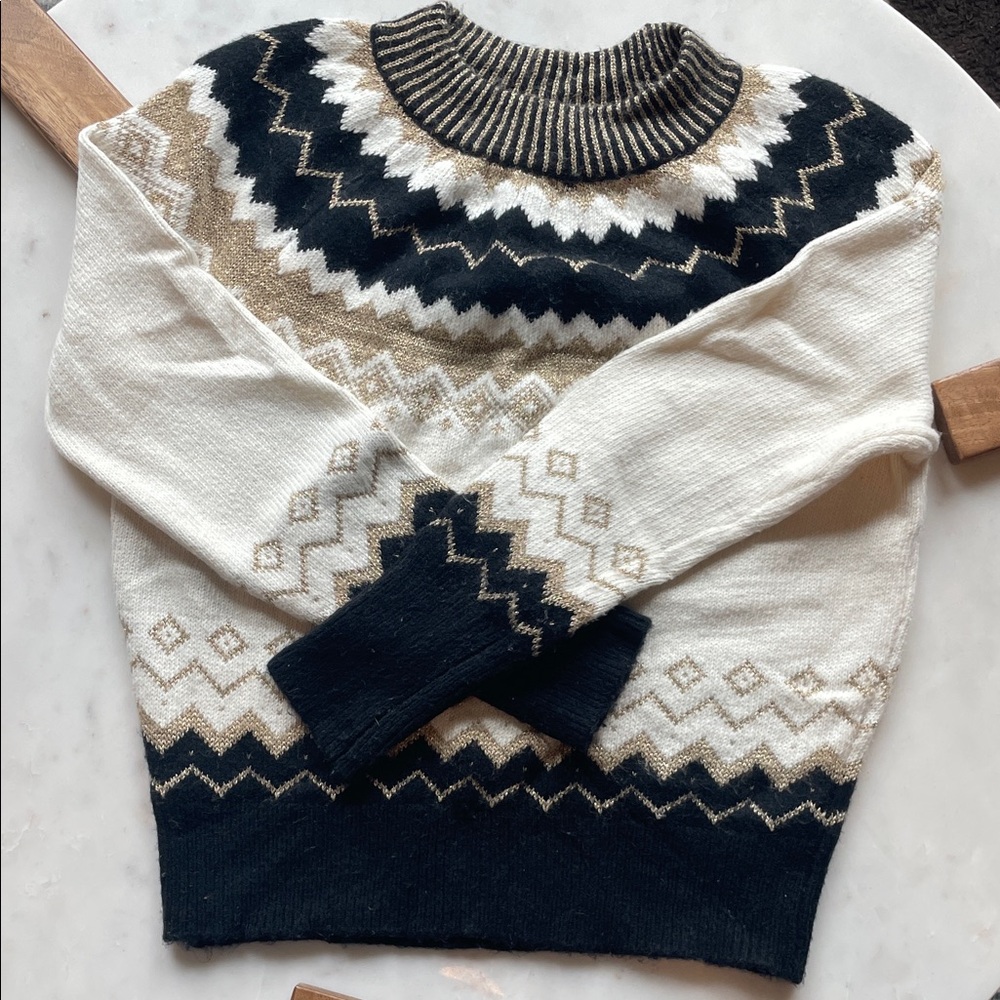 Cozy Black and Winter White Fair Isle Sweater